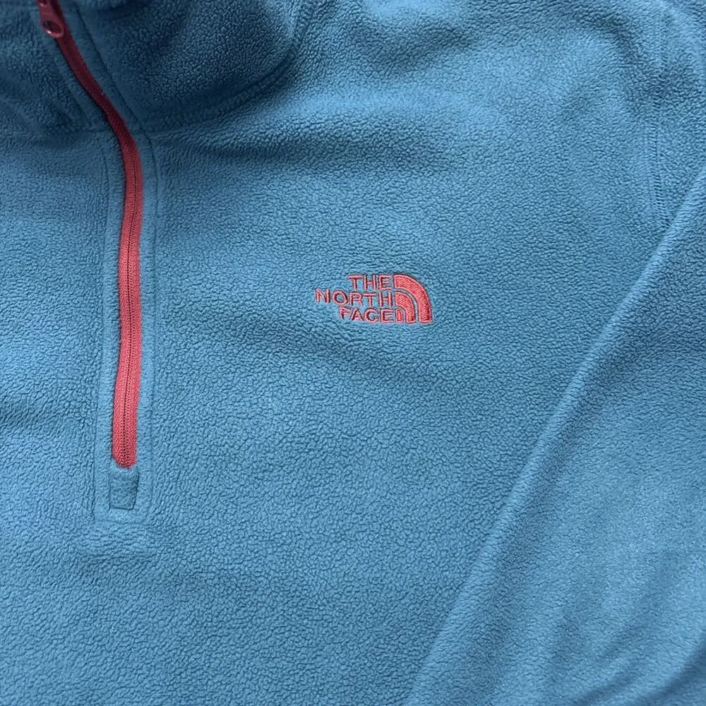 North Face Jacket Mens Large Blue Polartec Fleece Quarter Zip Pullover Hiking